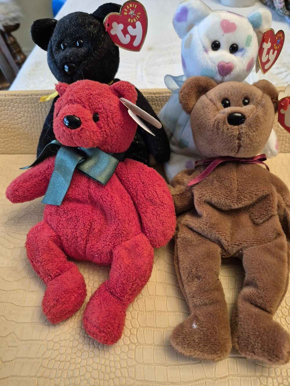 TY Vintage Beanie Babies/  Haunt, Mistletoe,Kissme And Teddy